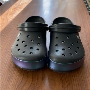Black iridescent Crocs barely worn!